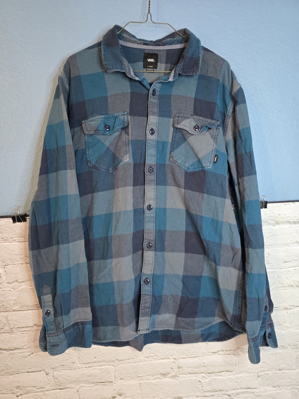 Vans Blue Plaid Button-Down Shirt Sz XL